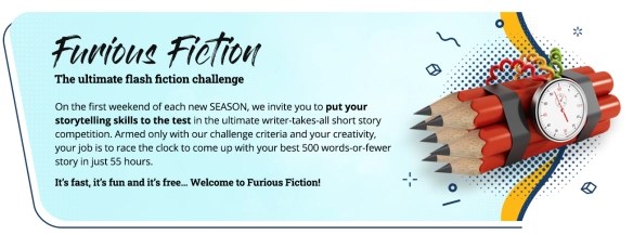 Text describing Furious Fiction the ultimate flash fiction challenge