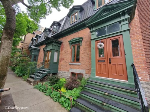 Suburban street showing doors and steps